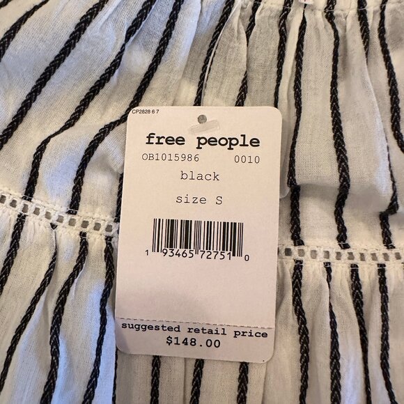 Free People Lola Embroidered Boho Striped Mini Peasant Dress Black/White Size S - Picture 7 of 7